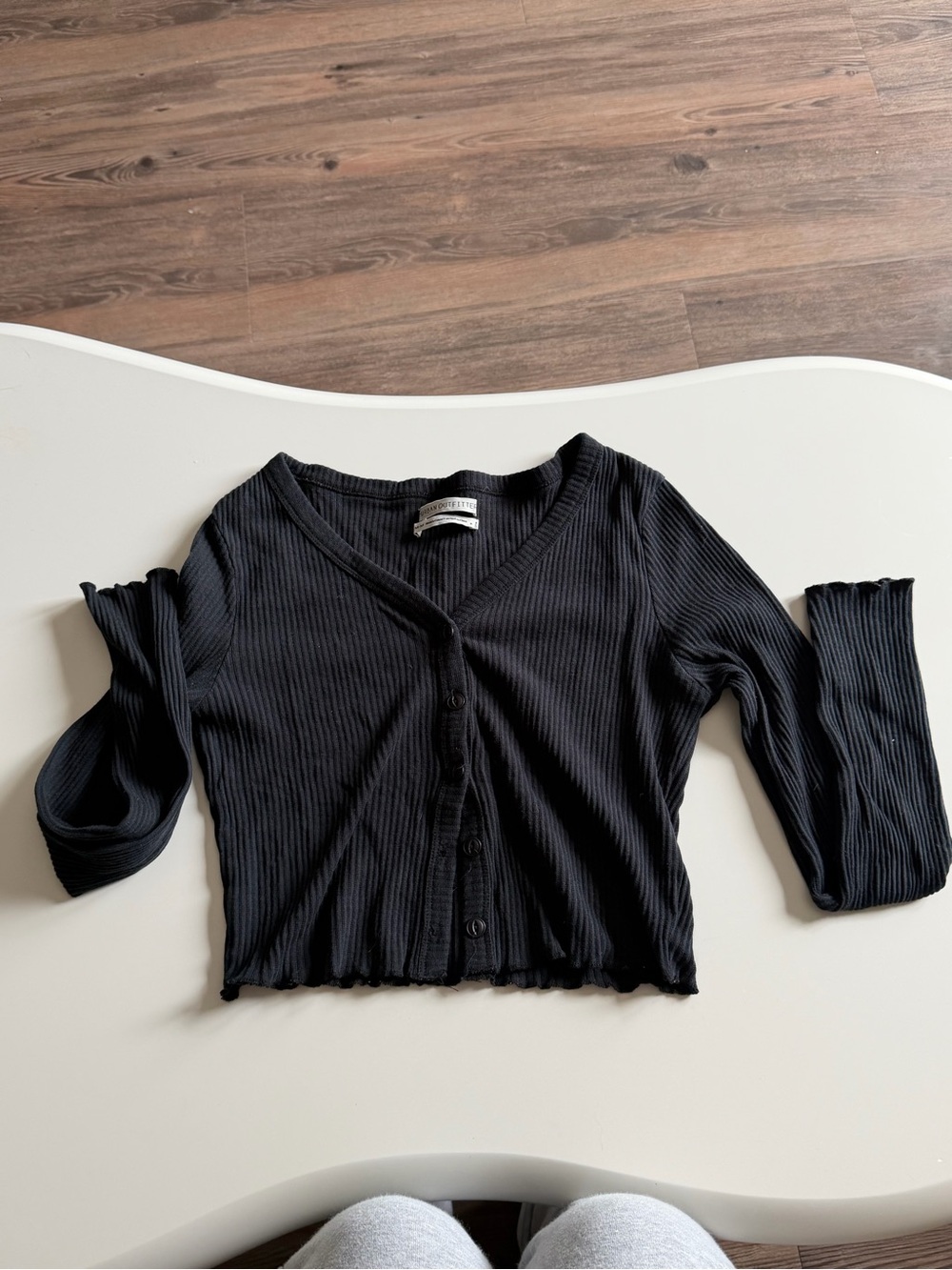 Urban Outfitters Black Ribbed Button-Down Crop Cardigan